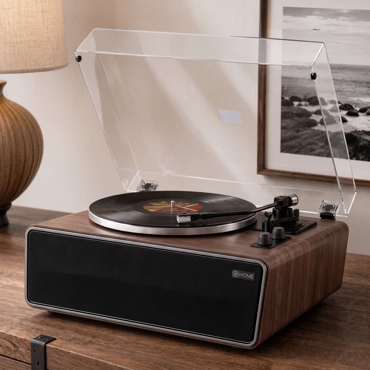 Platine vinyle Matrice en noyer, façade noire